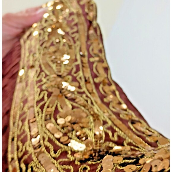 Cache Vintage Y2K Broomstick Sequin Skirt Sz 4 Brown Satin Boho Glam Festival - Picture 6 of 13